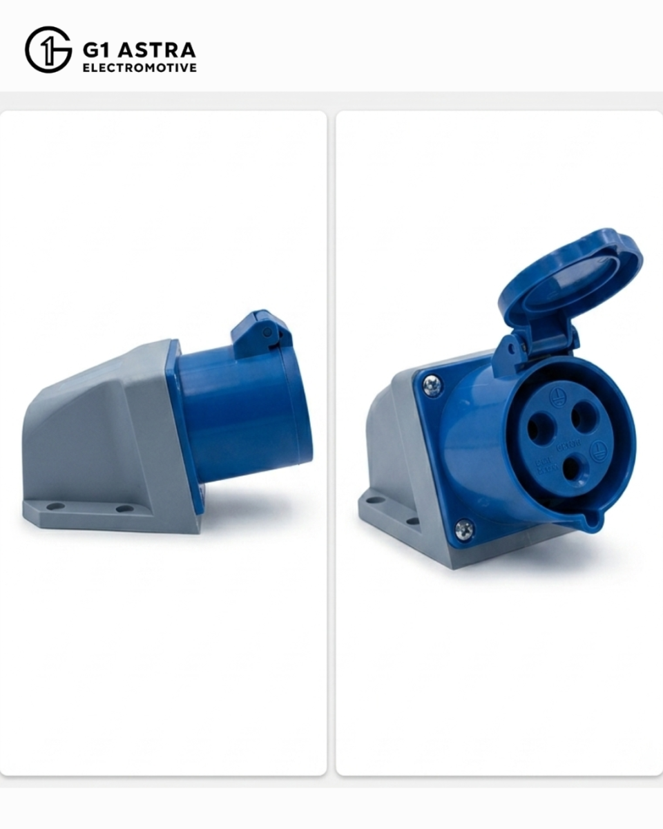 Industrial 3 Pin Panel Mount Female Socket | 16A 230V IP44 Waterproof Electrical Socket | EV Charging Socket | G1 Astra Electromotive